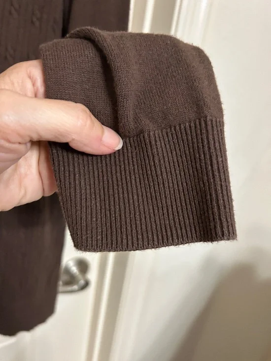 Kim Rogers Chocolate Brown Cotton Cable Knit Button Shoulder Crewneck Sweater L - Picture 8 of 15